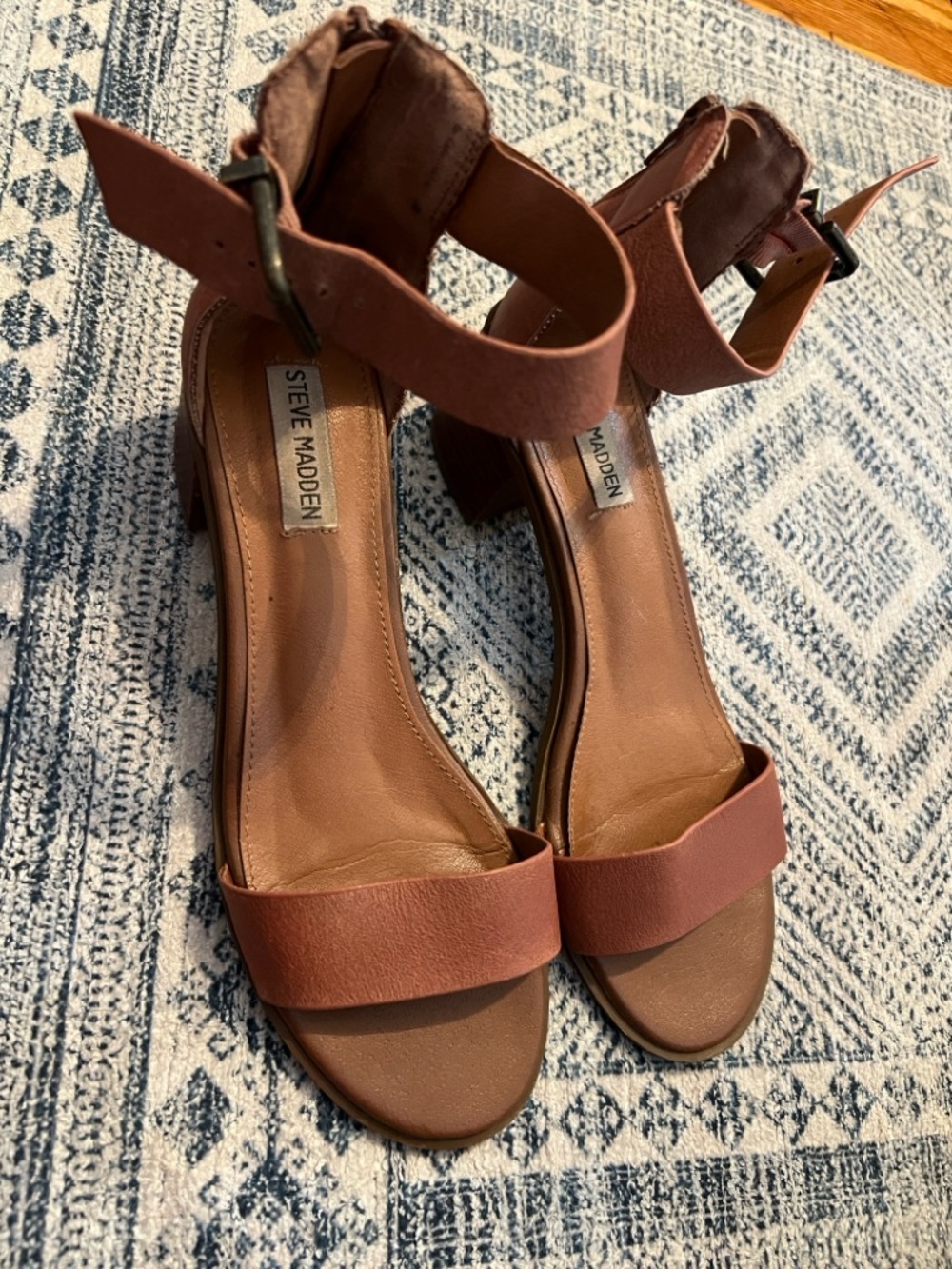 Steve Madden Rust Brown Ankle-Strap Block Heels
